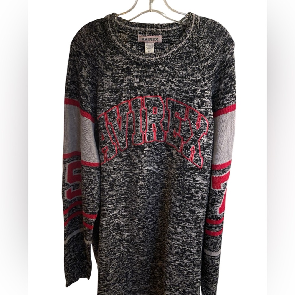 Avirex vintage crew neck Black & Gray Sweater with Red Accents 2XL